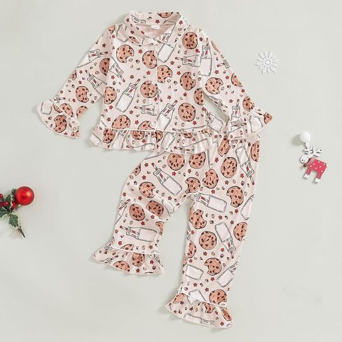 Multitrust Baby Girls Ruffled Cotton Pajamas Set Long Sleeve Button Down Shirts and Flared Pants Matching Pj Sets Sleepwear in Saudi Arabia