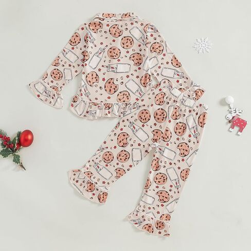 Multitrust Baby Girls Ruffled Cotton Pajamas Set Long Sleeve Button Down Shirts and Flared Pants Matching Pj Sets Sleepwear in Saudi Arabia