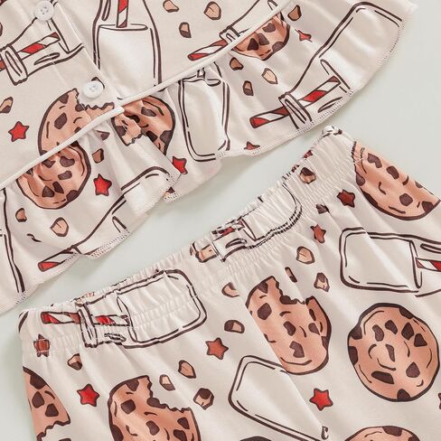 Multitrust Baby Girls Ruffled Cotton Pajamas Set Long Sleeve Button Down Shirts and Flared Pants Matching Pj Sets Sleepwear in Saudi Arabia