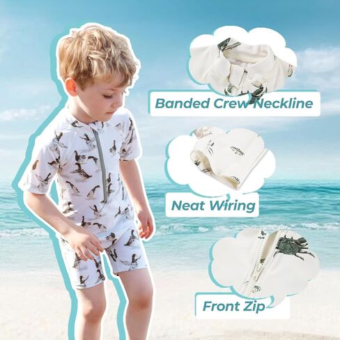 Milkbarn One Piece Swimsuit, Short Sleeve Zipper Bathing Suit for Infant Baby Boy Girl, Toddler Rash Guard Swimwear, Duck in Saudi Arabia