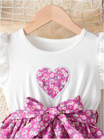 MakeMeChic Girl's Ditsy Floral Dress Ruffled Sleeveless Crew Neck Belted A Line Swing Cute Short Dress in Saudi Arabia