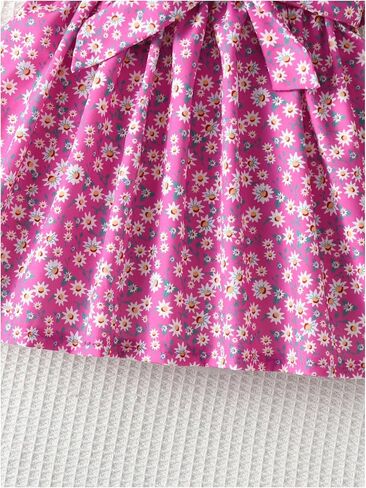 MakeMeChic Girl's Ditsy Floral Dress Ruffled Sleeveless Crew Neck Belted A Line Swing Cute Short Dress in Saudi Arabia