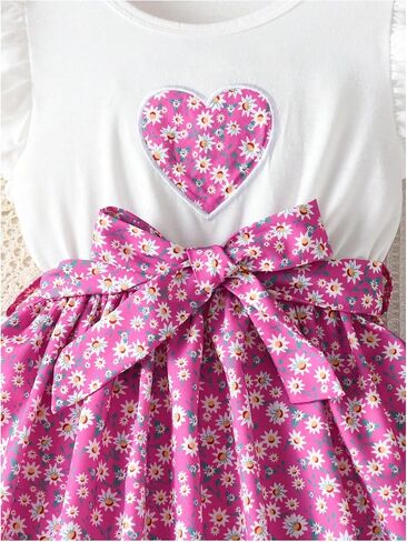MakeMeChic Girl's Ditsy Floral Dress Ruffled Sleeveless Crew Neck Belted A Line Swing Cute Short Dress in Saudi Arabia