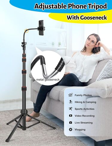 72" Tripod for iphone, Phone Tripod Compatible with Smartphone/Camera/Gopro, Cellphone Tripod with Remote,Phone & Camera Travel Tripod Stand for Video Recording Selfies Vlogging in Kuwait