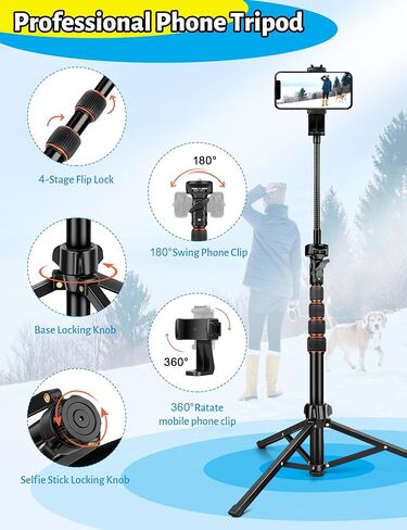 72" Tripod for iphone, Phone Tripod Compatible with Smartphone/Camera/Gopro, Cellphone Tripod with Remote,Phone & Camera Travel Tripod Stand for Video Recording Selfies Vlogging in Kuwait