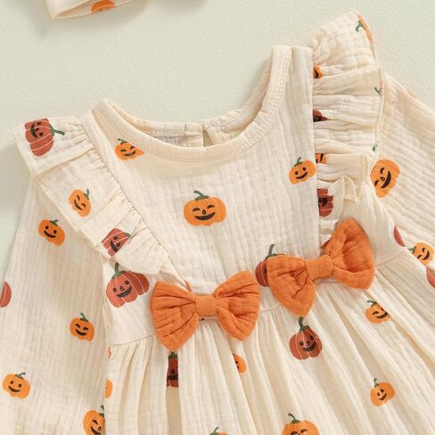 ملابس الهالوين للفتيات الصغيرات ملابس الخريف للرضع بأكمام طويلة، بدلة رومبير على شكل يقطين مع عصابة رأس in Kuwait
