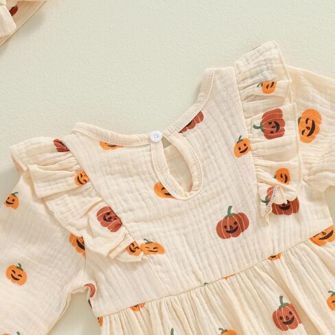 ملابس الهالوين للفتيات الصغيرات ملابس الخريف للرضع بأكمام طويلة، بدلة رومبير على شكل يقطين مع عصابة رأس in Kuwait