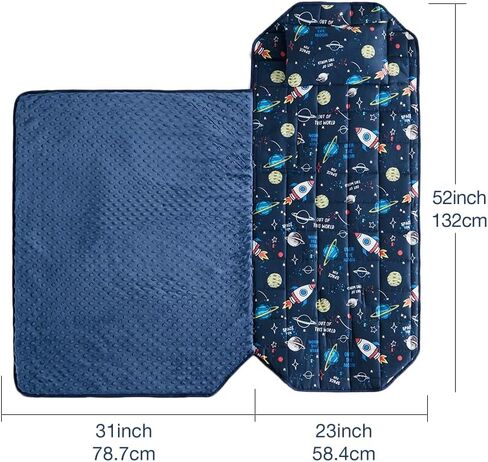 beeweed Toddler Nap Mat, Rollup Design Kid Sleeping Mat with Removable Pillow & Minky Blanket, Toddler Fit Sleeping Cot with Elastic Corner Straps for Daycare Preschool Travel Camping in Saudi Arabia