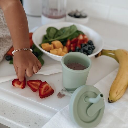 nouka Straw Cup | 100% Food-Grade Silicone | Spill-Proof | Non-Slip & Soft | Dishwasher Friendly | Lily Blue | Size 6 Oz in Saudi Arabia