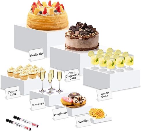 Risers Display Stands Buffet Racks, Food Racks for Buffets Hollow Bottom, White Acrylic Display Stands, Suitable for Displaying Desserts, Jewellery, Decorative Displays.3PCS 6''x7''x8'' in Saudi Arabia