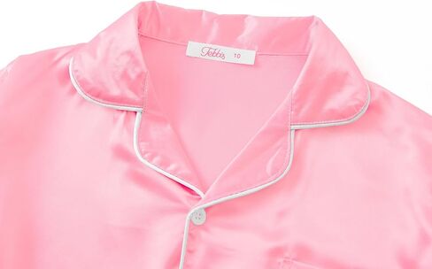 بيجامة تيبيس ساتان للبنات - وردي نيون لطيف حريري بأكمام قصيرة وسروال ملابس نوم طقم بيجاما مقاس 6/7-16 in Kuwait