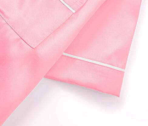 بيجامة تيبيس ساتان للبنات - وردي نيون لطيف حريري بأكمام قصيرة وسروال ملابس نوم طقم بيجاما مقاس 6/7-16 in Kuwait