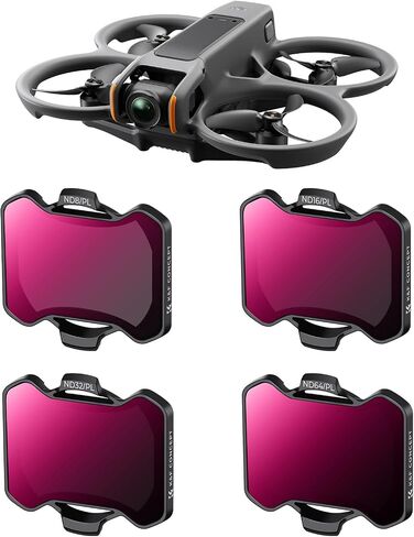طقم مرشح K&F مكون من 4 قطع ND متوافق مع DJI Avata 2، ND8 ND16 ND32 ND64 مرشحات الكثافة المحايدة ملحقات عدسات الطائرة بدون طيار، زجاج بصري عالي الدقة متعدد الطبقات / آمن للجيمبال in Kuwait
