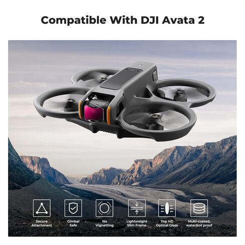 طقم مرشح K&F مكون من 4 قطع ND متوافق مع DJI Avata 2، ND8 ND16 ND32 ND64 مرشحات الكثافة المحايدة ملحقات عدسات الطائرة بدون طيار، زجاج بصري عالي الدقة متعدد الطبقات / آمن للجيمبال in Kuwait