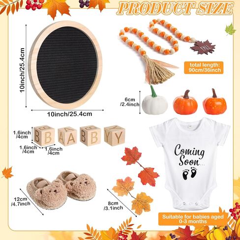 17 Pcs Fall Pregnancy Announcement Set Baby Announcement Idea Pregnancy Reveal, Newborn Bodysuit Bootie Wood Block Prop Bead Pumpkin Maple Leaves Letter Board Kit for Coming Soon Baby in Saudi Arabia