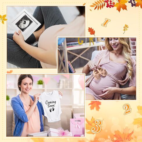 17 Pcs Fall Pregnancy Announcement Set Baby Announcement Idea Pregnancy Reveal, Newborn Bodysuit Bootie Wood Block Prop Bead Pumpkin Maple Leaves Letter Board Kit for Coming Soon Baby in Saudi Arabia