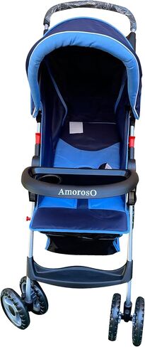 AmorosO Single Stroller - Baby Stroller with Four Wheels - Lightweight Stroller - Convertible Stroller with Extra Storage Space - Foldable Stroller with Sun Protection Hood Cover (Blue) in Saudi Arabia