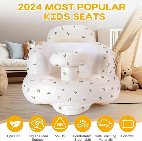 Inflatable Baby Seat for Babies 3-36 Months, Tooktro Blow Up Floor Chair with Built-in Air Pump for Sitting Support, Perfect for Summer and Beach Travel, Inflatable Baby Chair (Bear) in Saudi Arabia