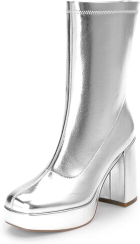 DREAM PAIRS Women's Mid Calf Gogo Boots Platform High Chunky Block Heel Square Toe Ankle Boots in Saudi Arabia