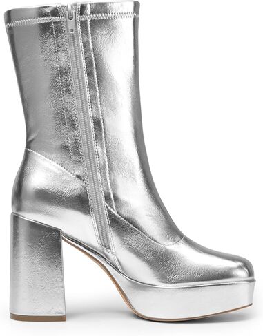 DREAM PAIRS Women's Mid Calf Gogo Boots Platform High Chunky Block Heel Square Toe Ankle Boots in Saudi Arabia
