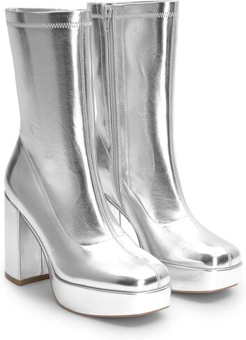 DREAM PAIRS Women's Mid Calf Gogo Boots Platform High Chunky Block Heel Square Toe Ankle Boots in Saudi Arabia