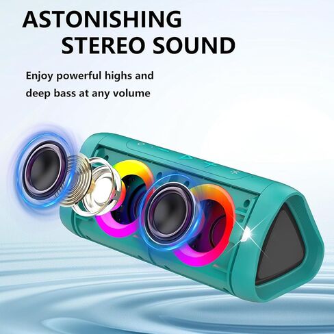 DONOW Bluetooth Speaker with Lights, 30W Stereo Sound, Deep Bass, IPX5 Waterproof, 20H Playtime, Portable Wireless Speaker with Built-in Mic, for Party, Home, Outdoor, Beach(Black) in Saudi Arabia