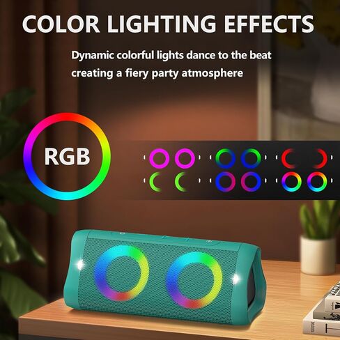 DONOW Bluetooth Speaker with Lights, 30W Stereo Sound, Deep Bass, IPX5 Waterproof, 20H Playtime, Portable Wireless Speaker with Built-in Mic, for Party, Home, Outdoor, Beach(Black) in Saudi Arabia