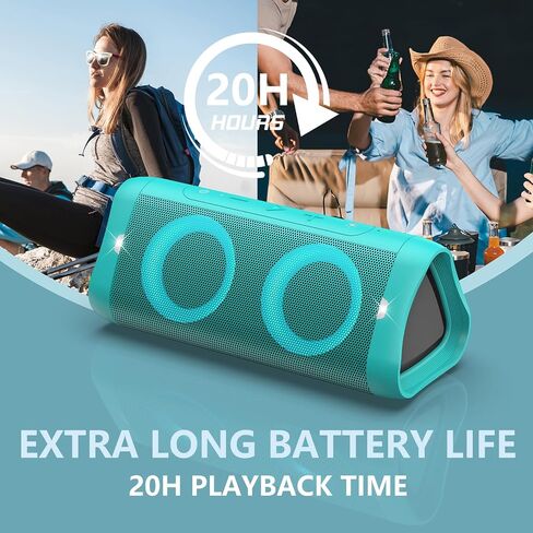 DONOW Bluetooth Speaker with Lights, 30W Stereo Sound, Deep Bass, IPX5 Waterproof, 20H Playtime, Portable Wireless Speaker with Built-in Mic, for Party, Home, Outdoor, Beach(Black) in Saudi Arabia