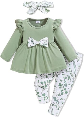 Baby Girl Clothes Toddler Girl Outfits Infant Girl Summer Clothes for Girl Ruffle Shirt Pants+Cute Headband 3PCS in Kuwait