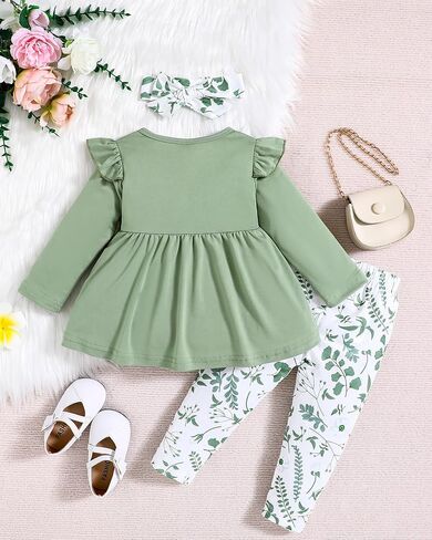 Baby Girl Clothes Toddler Girl Outfits Infant Girl Summer Clothes for Girl Ruffle Shirt Pants+Cute Headband 3PCS in Kuwait