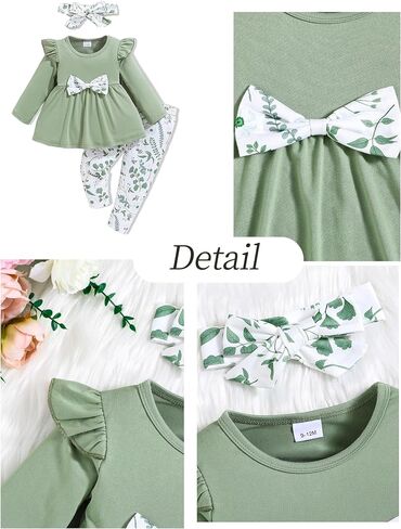 Baby Girl Clothes Toddler Girl Outfits Infant Girl Summer Clothes for Girl Ruffle Shirt Pants+Cute Headband 3PCS in Kuwait