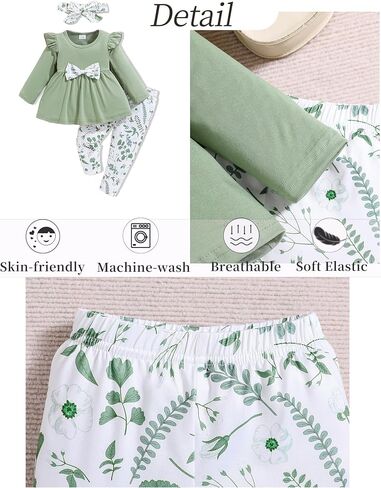 Baby Girl Clothes Toddler Girl Outfits Infant Girl Summer Clothes for Girl Ruffle Shirt Pants+Cute Headband 3PCS in Kuwait