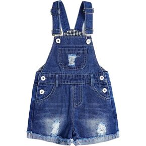 KIDSCOOL SPACE Baby Girls Denim Shots,Ripped Raw Edge Hem Soft Jeans Summer Shortalls