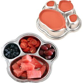 Stainless Steel Silicone Paw Print Dinner Plates,, Large, Red/silver, cp199104 in Saudi Arabia