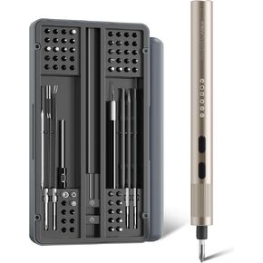 Mini Electric Screwdriver Set, 64 Self-Magnetic Bits, Dual Mode Electric/Manual, 3.7V Rechargeable, Max 3 N.m Torque, Magnetic Storage Case, for Phone Laptop Camera Watch Repair - Grey