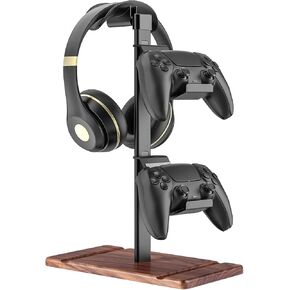 Controller Holder, Walnut Wood Headphone Stand, Gaming Controller Stand for Xbox PS5 PS4 Switch, Natural Wooden Headset Holder, Universal Desk Game Accessories