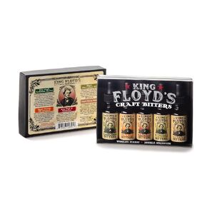 King Floyd's Classic Sampler Gift Set, Artisanal, Hand Crafted, .5 OZ Amber Dropper Bottles, Cardamom, Orange, Aromatic, Ginger, and Scorched Pear & Ginger Bitters Flavors for Cocktails