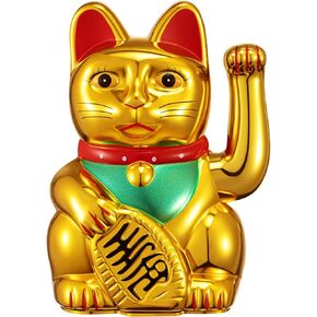 Chunful 6" Lucky Cat Waving Arm Maneki Neko Lucky Cat Beckoning Feng Shui Wealth Cat for Welcoming Fortune Luck Wealth Prosperity Decoration, Battery Not Included (Black)