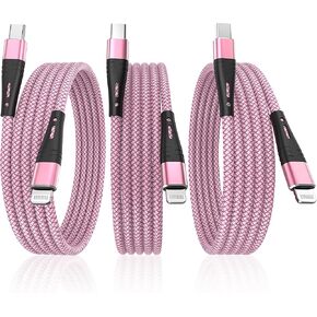 3-Pack Apple MFI Certified USB C to Lightning Cable 6 ft USB-C Nylon Braided iPhone Charger Cord t Type C Fast Charging Compatible with Apple iPhone 14/13/12/11/ Pro/Pro Max/Mini/Air Pods Pro.(Grey)