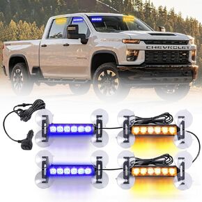 4X 6.1 بوصة أضواء الشرطة القوية في حالات الطوارئ أحمر / أزرق 24 LED مقاوم للماء تحذير المخاطر وامض سلامة داش أمامي / خلفي / جانبي أضواء الزجاج الأمامي للاستجابة الأولى لشاحنات السيارات in Kuwait