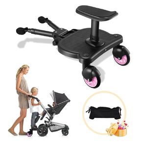 Universal Stroller Board 2 in 1 Sit and Stand Stroller Glider Board with Detachable Seat and Portable Carrying Bag Buggy Board for 99% Strollers Holds Children Up to 55 LBS Pink