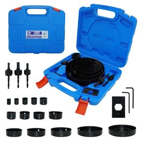 Hole Saw Kit, 23PCS Hole Saw Set with 3/4" to 6" (19mm-152mm) Saw Blades, 1/4" Hex Shank，3/8"&1/4" Three Flats Shank, Ideal for Soft Wood, Plastic, PVC Board, Drywall with Storage Case