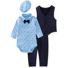 Infant Toddler Baby Boys Gentlemen 4-Piece Tuxedo Suit Formal Wear Outfit