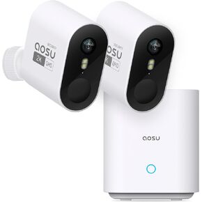 AOSU Security Cameras Wireless Outdoor Home System, True 2K HD Night Vision, No Subscription, 240-Day Battery Life, 166° Wide View, Spotlight & Siren Alarm, Motion Alert, Support 2.4G & 5G WiFi Router