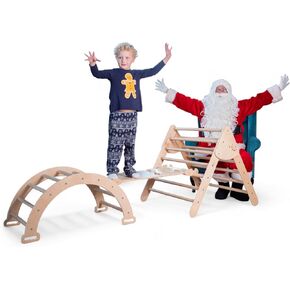 WoodandHearts Montessori Climbing Set - Foldable Triangle Climber with Slide, Ramp, Arch - Wooden Toddler Climbing Toys Indoor Playground Jungle Gym for Kids Age 2-8