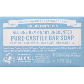 Dr. Bronners Castile Baby Unscented Bar Soap, 5 OZ