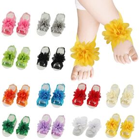 Eforcase 12 Pairs Baby Girl's Barefoot Sandals Flower Baby Barefoot Sandals Feet Accessories for Newborn Infants Toddlers Girls in Kuwait