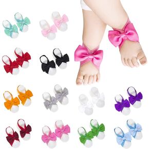Eforcase 12 Pairs Baby Girl's Barefoot Sandals Flower Baby Barefoot Sandals Feet Accessories for Newborn Infants Toddlers Girls