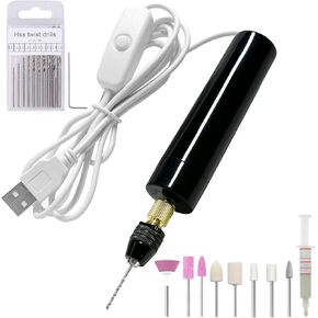 Electric Resin Drill,3-Jaw Clamp Hand Drill with 9PCS Twist Drill Bits Sand Drills Resin Supplies for Resin Art, Wood,Keychain Jewelry Making Kit,Plastic,Drilling,Sanding,Polishing