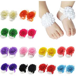 Eforcase 12 Pairs Baby Girl's Barefoot Sandals Flower Baby Barefoot Sandals Feet Accessories for Newborn Infants Toddlers Girls
